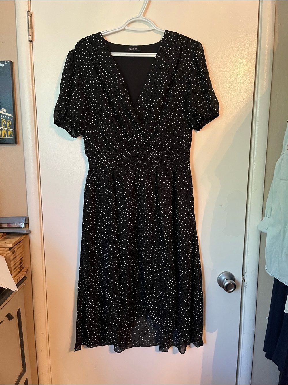 Black Polka Dot Wrap Midi Dress